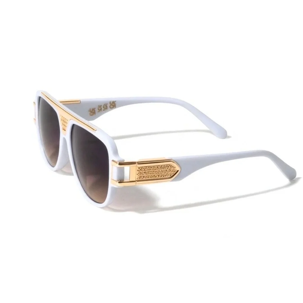 Mens White Gold Oversized Retro‎ Sunglasses Square Pilot Gradient Lenses Lentes